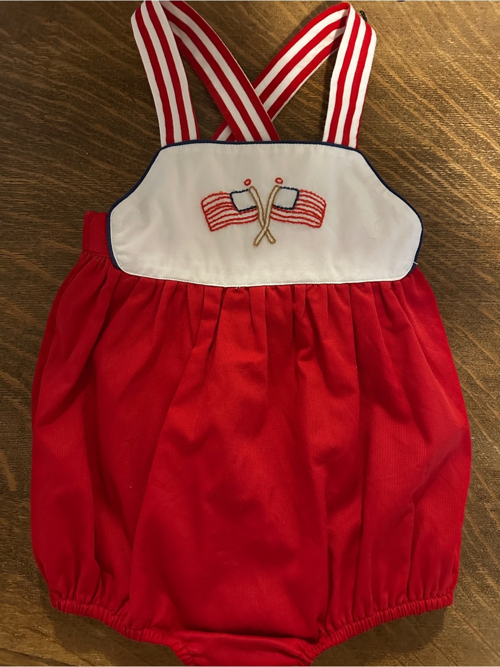 Little Lamb Co. Red Baby Bubble Romper with Flag Embroidery